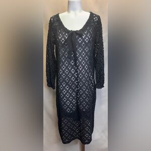 Garnet Hill Black Sheer Tie Neck Size 10 Dress